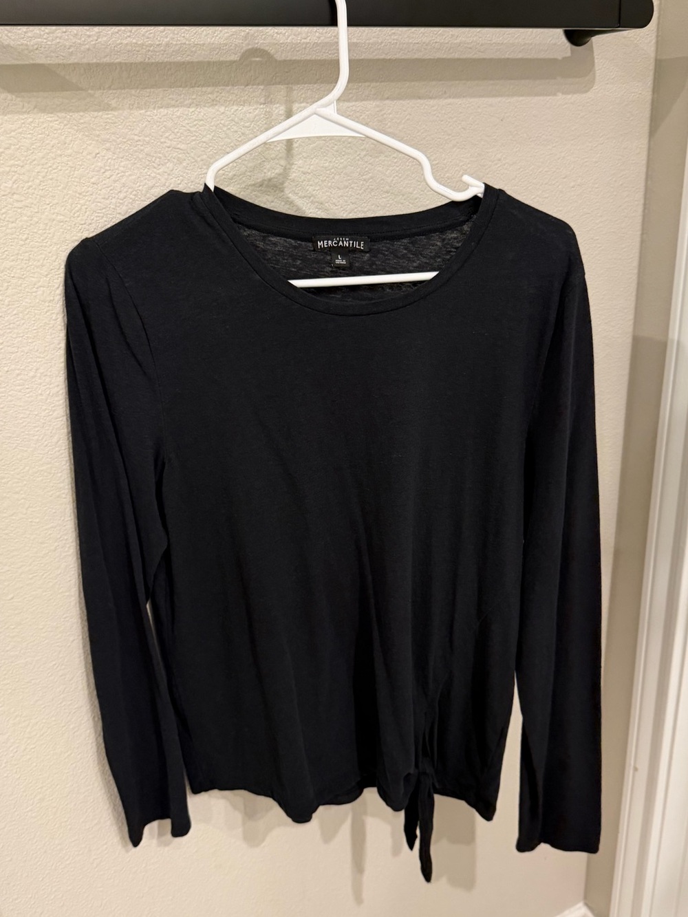 J. Crew Black Long Sleeve Knot-Front Tee